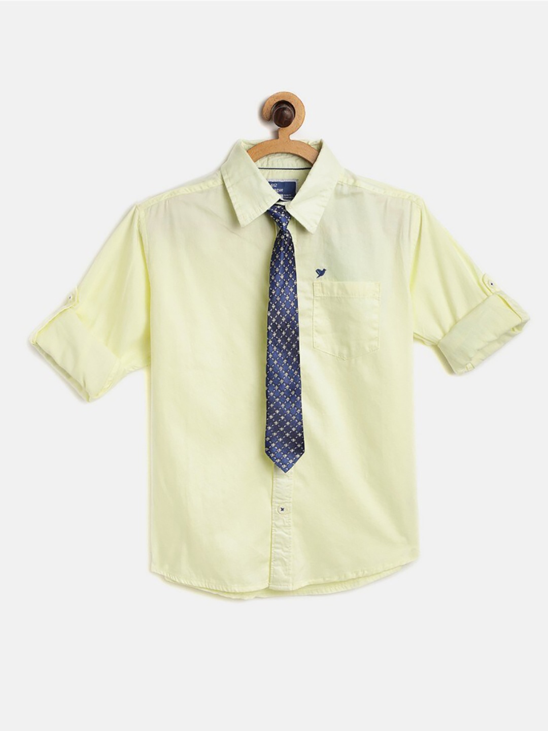 

612League Boys Yellow Solid Classic Casual Shirt with Tie