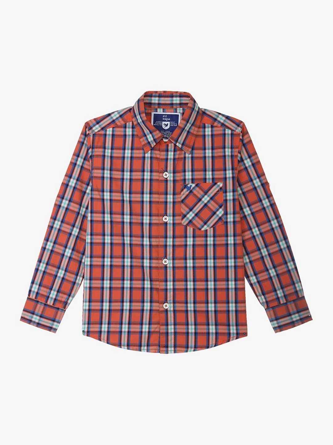 

612League Boys Orange Classic Tartan Checks Checked Casual Shirt