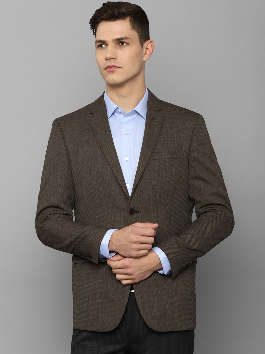 

Louis Philippe Men Brown Self Design Single-Breasted Slim-Fit Formal Blazers