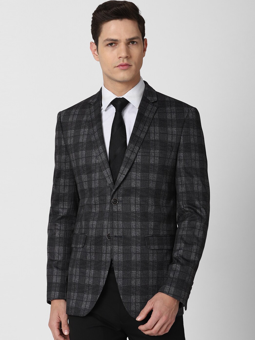

Van Heusen Men Grey Checked Slim-Fit Single Breasted Formal Blazer