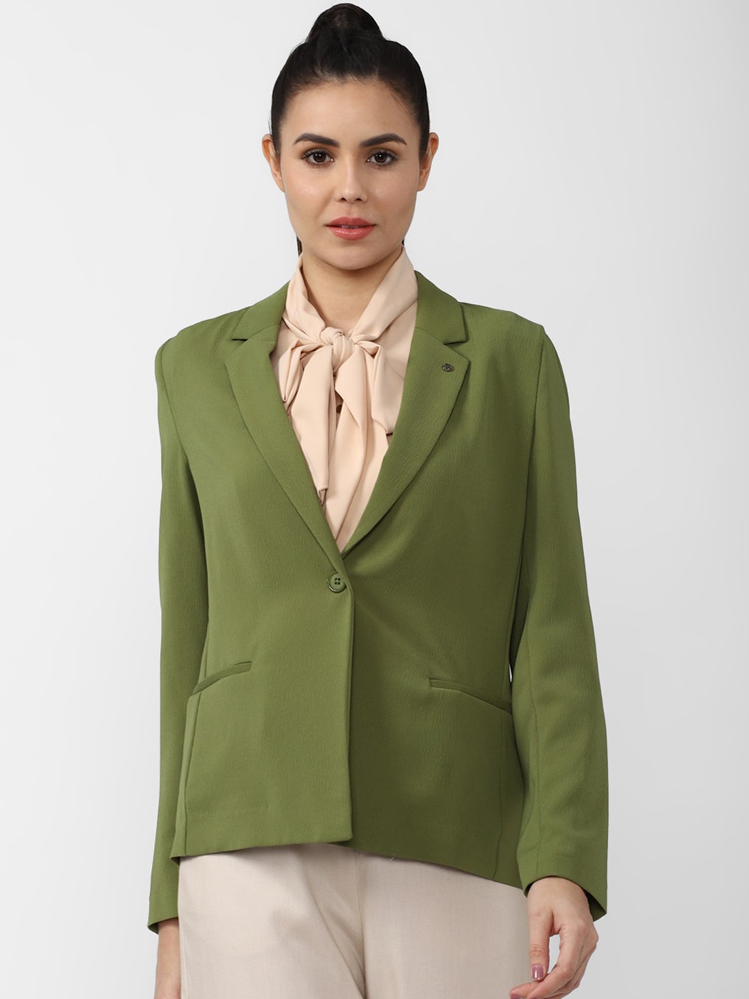 

Van Heusen Woman Women Olive Solid Single Breasted Casual Blazers