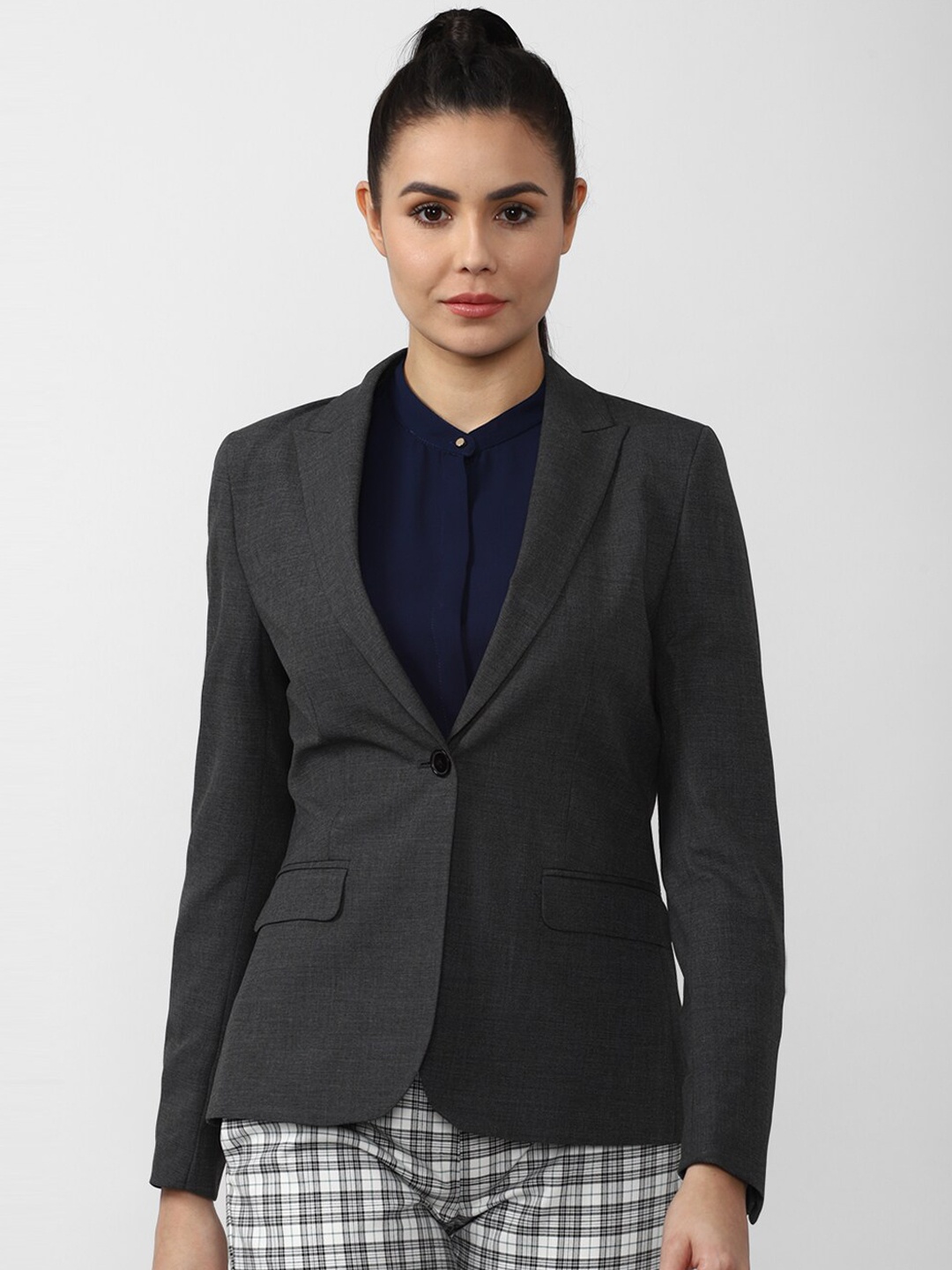 

Van Heusen Woman Women Grey Solid Single Breasted Casual Blazer