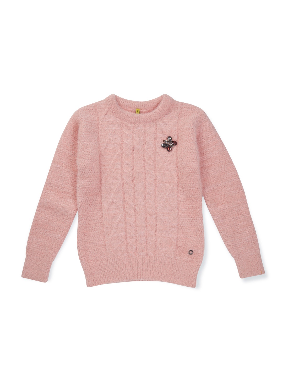

Gini and Jony Girls Pink Cable Knit Ribbed Pullover with Fuzzy Detail