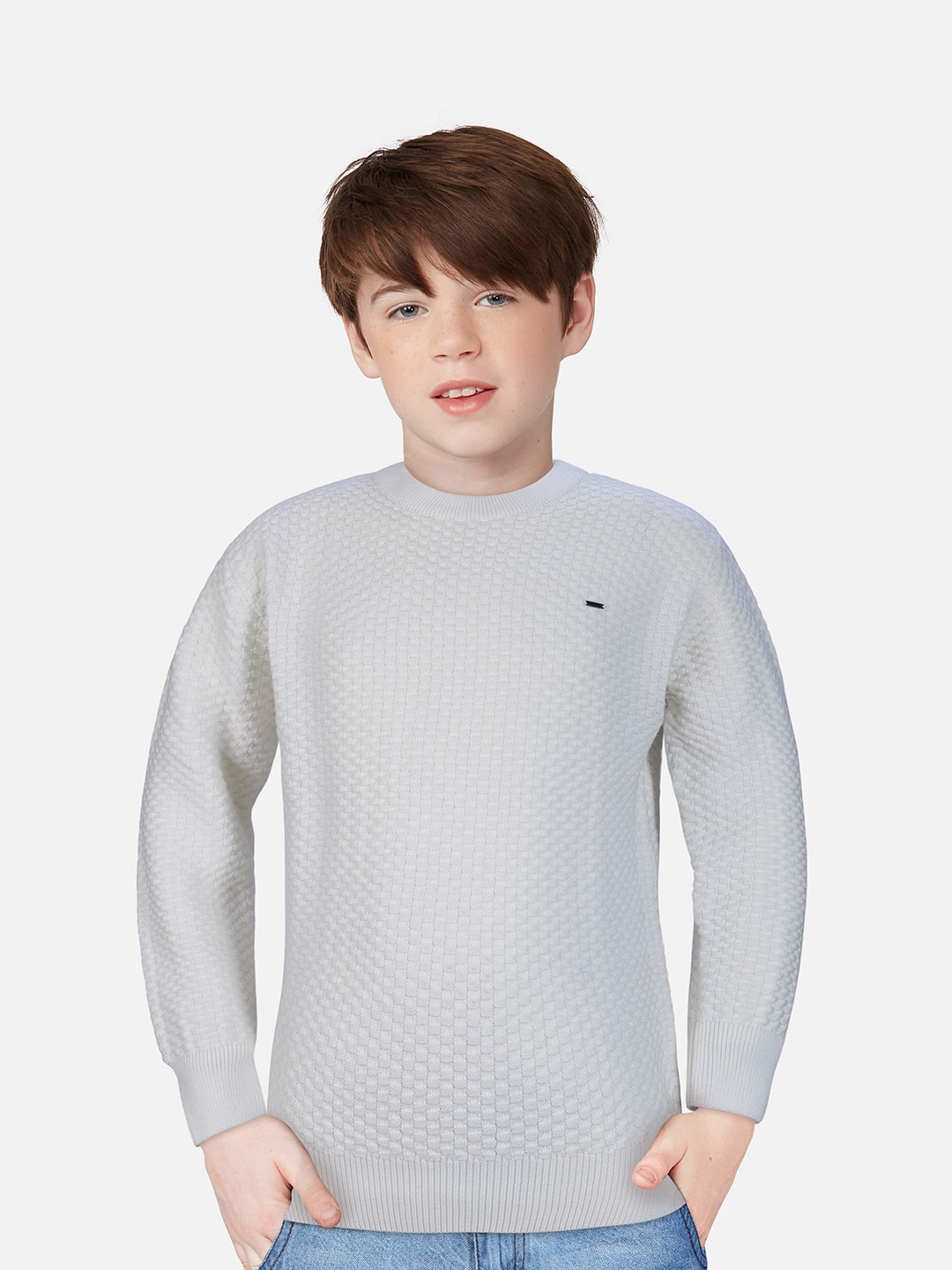 

Gini and Jony Boys White Cable Knit Woolen Pullover