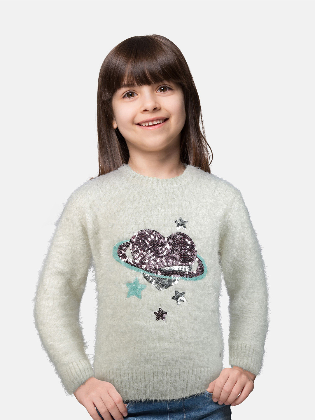 

Gini and Jony Girls White & Purple Embroidered Pullover