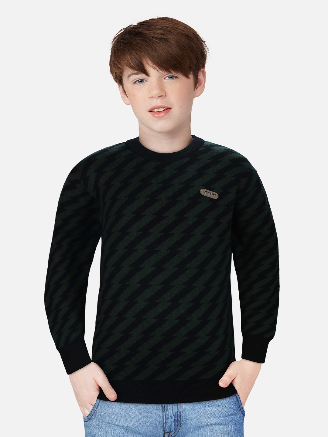 

Gini and Jony Boys Black & Green Printed Pullover Sweater