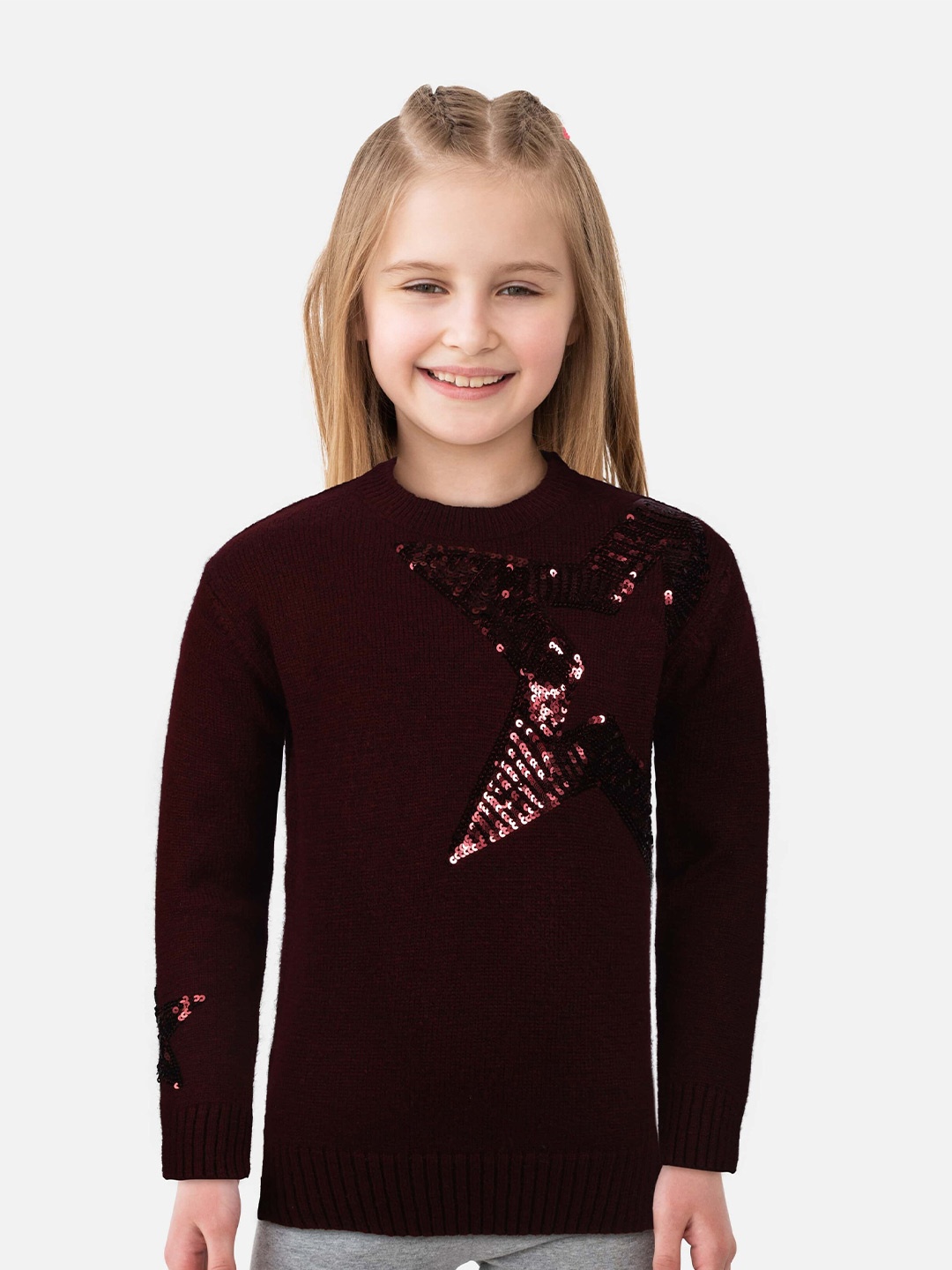 

Gini and Jony Girls Maroon Embroidered Pullover
