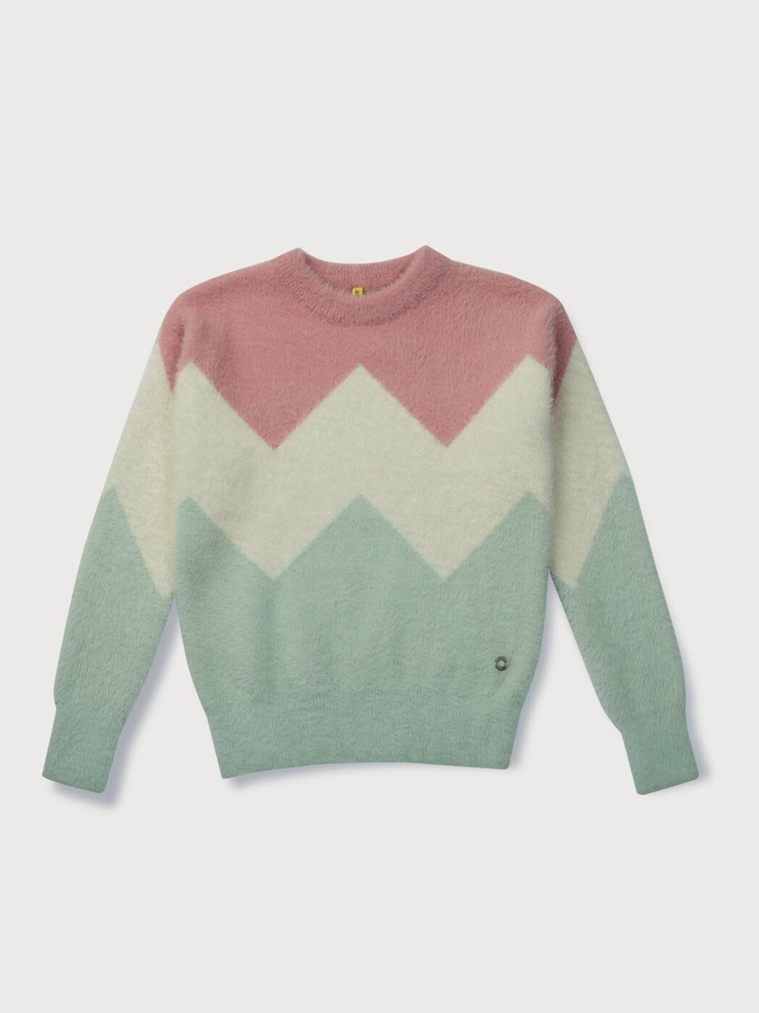 

Gini and Jony Girls Grey White & Pink Colourblocked Pullover