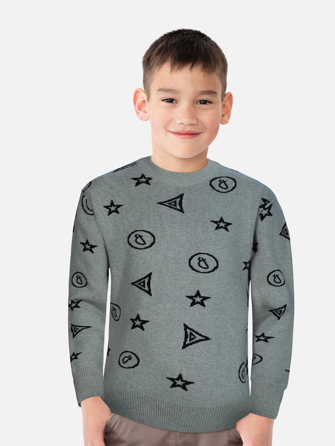 

Gini and Jony Boys Grey & Black Typography Printed Pullover