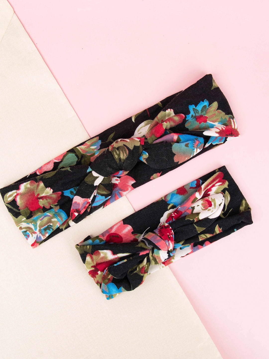 

Arendelle Girls Black Floral Mother & Daughter Hairband Combo with Top Knot