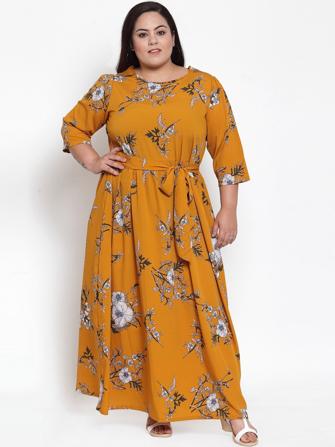 

PlusS Women Plus Size Mustard Yellow Floral Printed Kurta