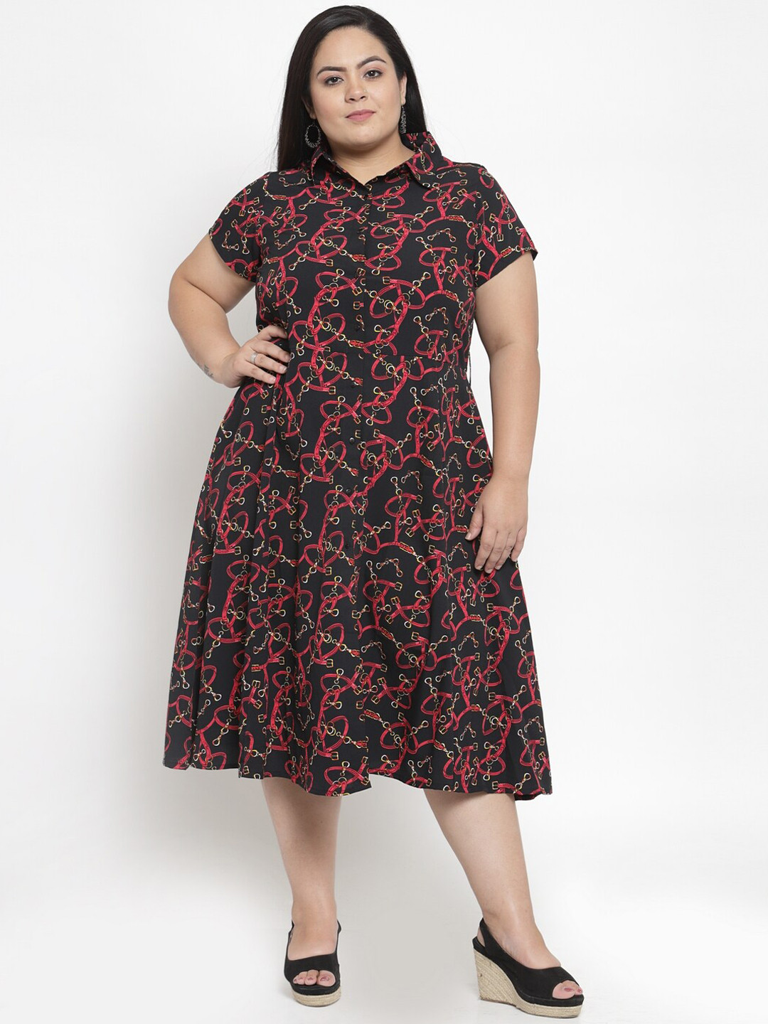 

plusS Women Black Floral Printed Kurta