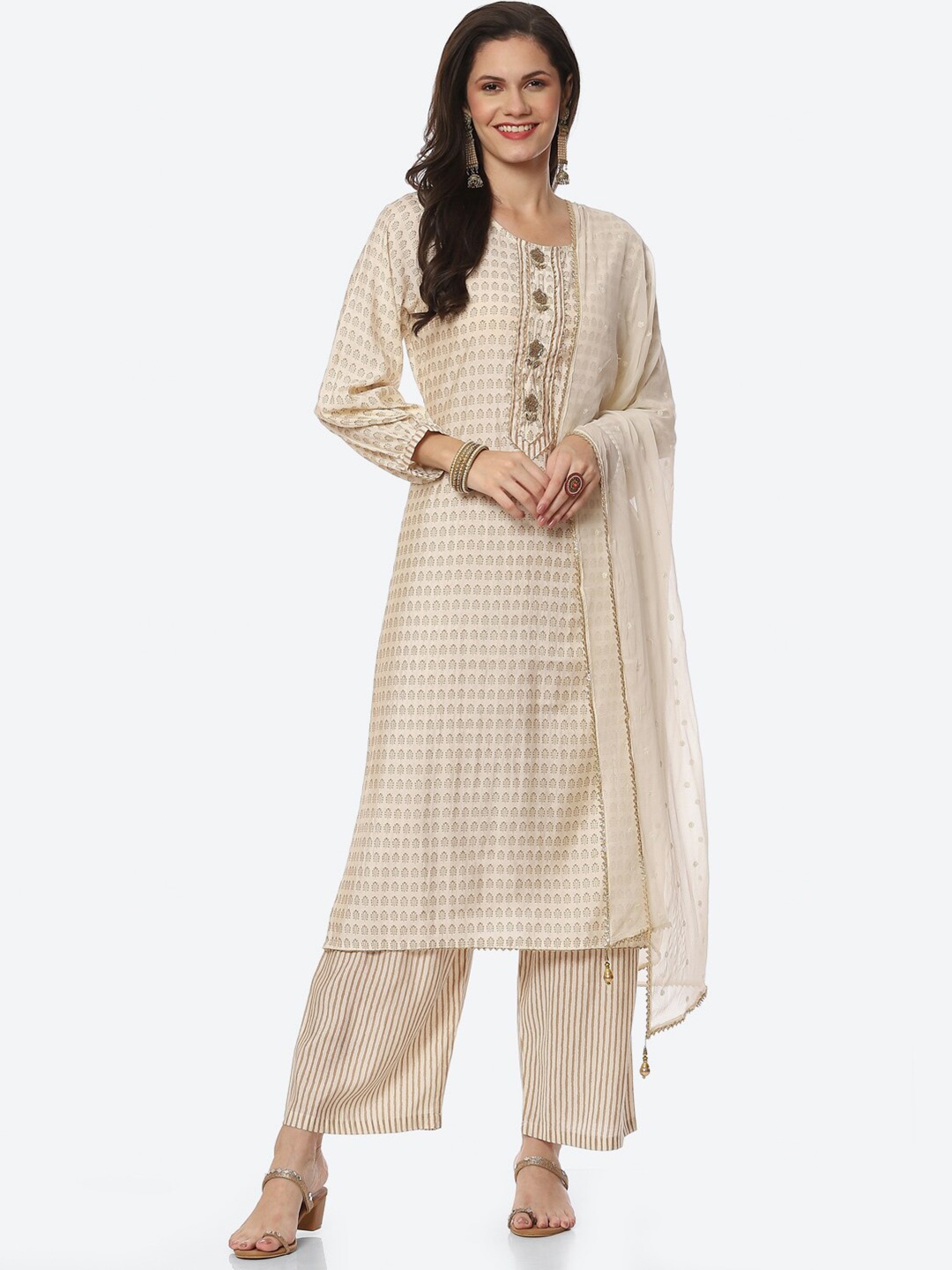

Biba Off White Printed Art Silk Unstitched Dress Material