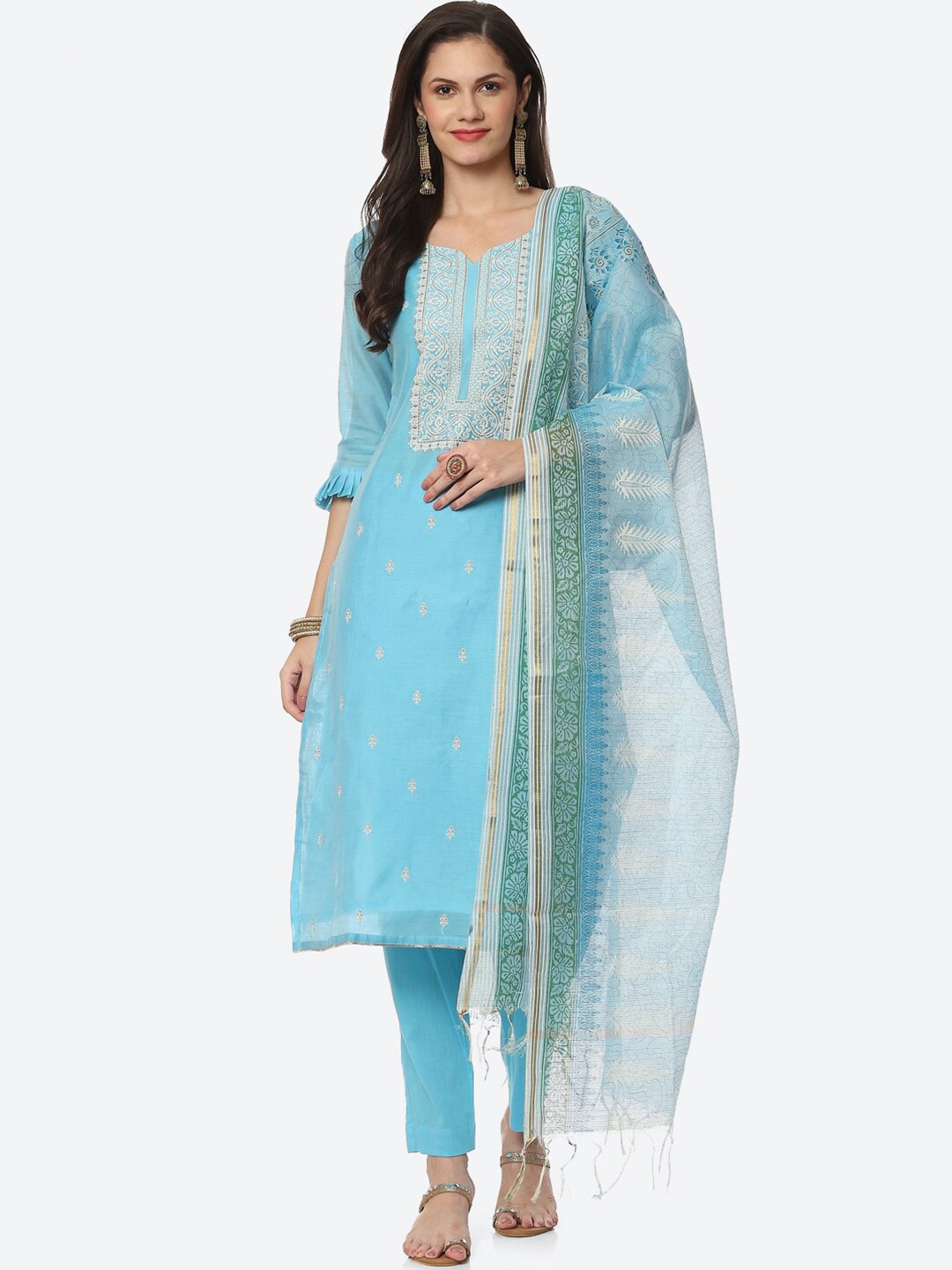 

Biba Blue & White Embroidered Unstitched Dress Material