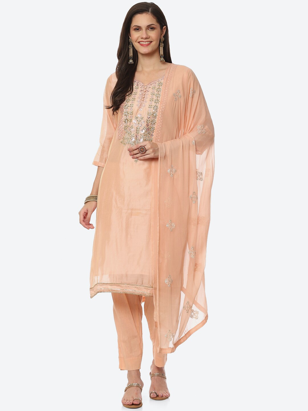 

Biba Peach-Coloured & White Unstitched Dress Material