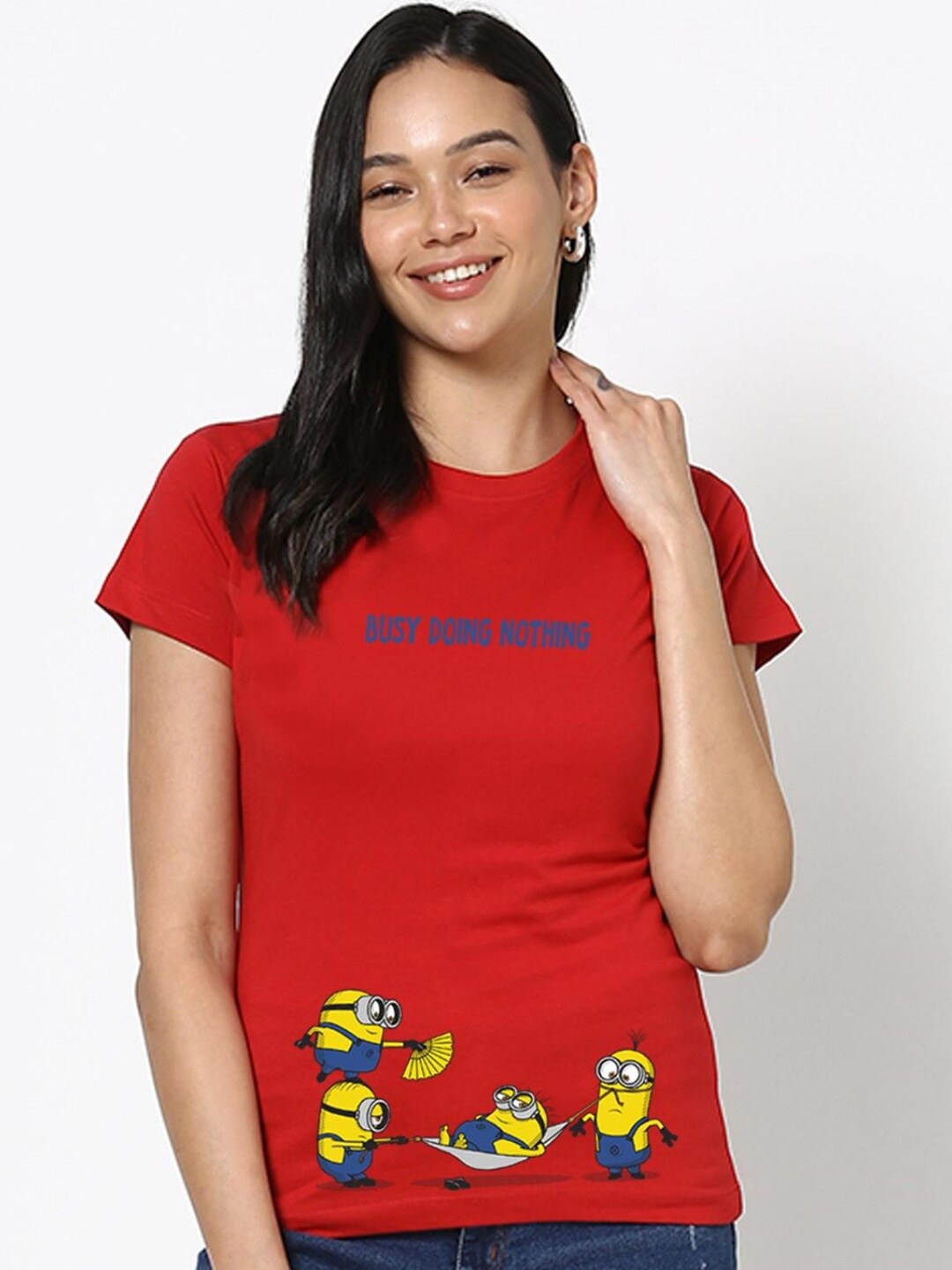 

Bewakoof Women Red Printed Pure Cotton T-shirt