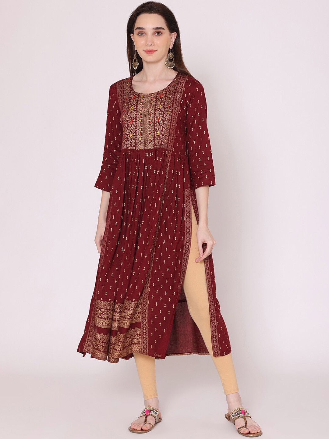 

KALINI Women Maroon Ethnic Motifs Printed Kurta