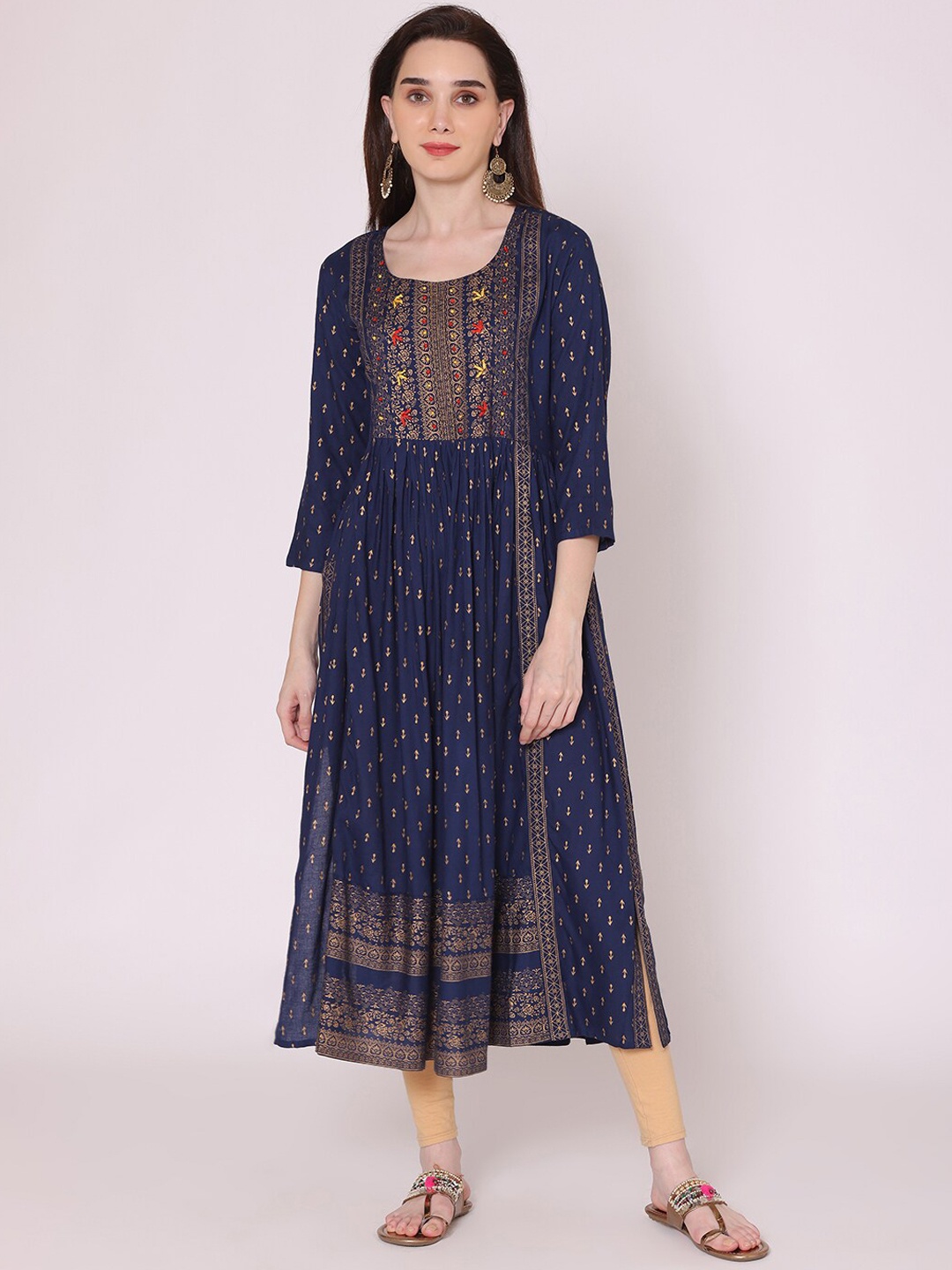 

KALINI Women Navy Blue Ethnic Motifs Gotta Patti Kurta