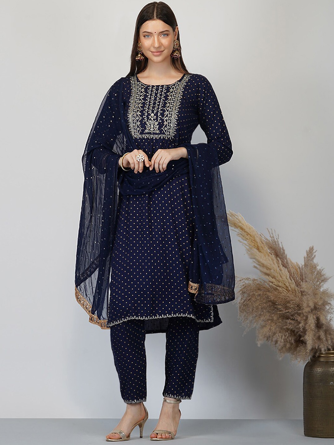 

Ziva Fashion Women Blue Printed Kurta with Trousers & With Dupatta