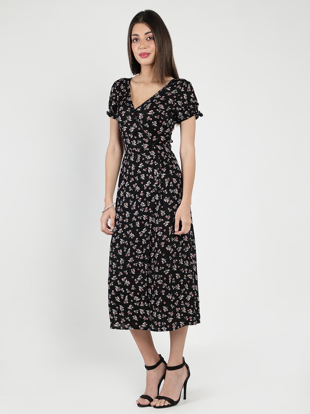 

DEBONATELLA Black Floral Crepe Midi Dress