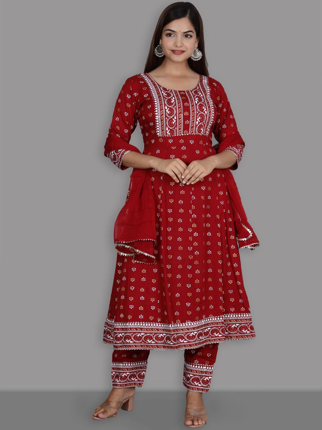 

Ziva Fashion Women Maroon Floral Printed Kurta with Trousers & Dupatta