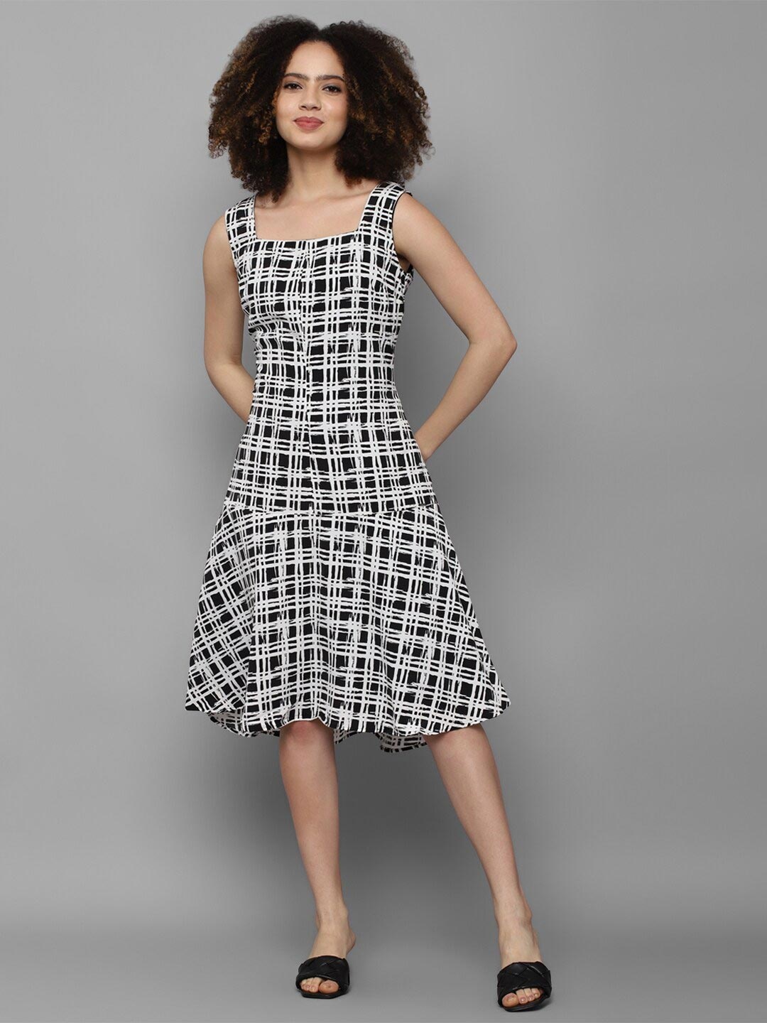 

Allen Solly Woman Black & White Checked Dress