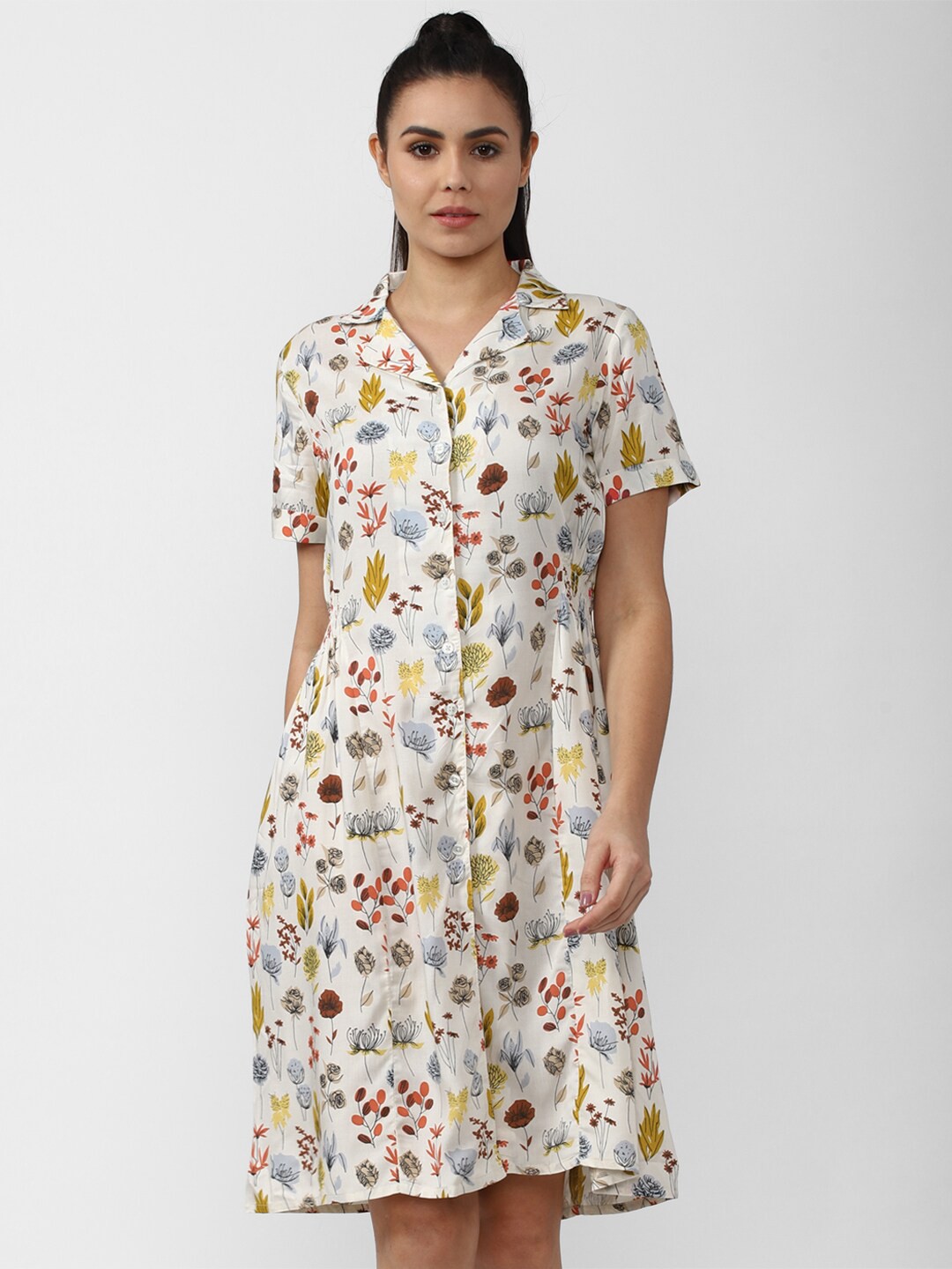 

Van Heusen Woman Cream-Coloured Floral A-Line Dress