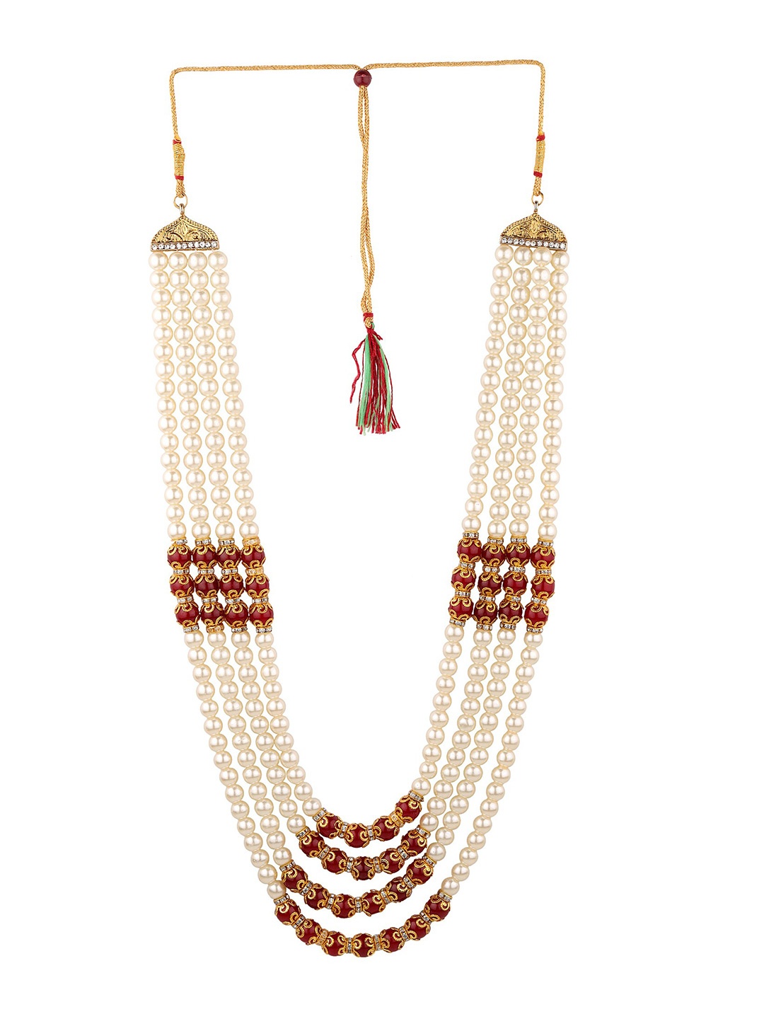 

Sanjog Men Maroon & White Brass Layered Pearl Necklace