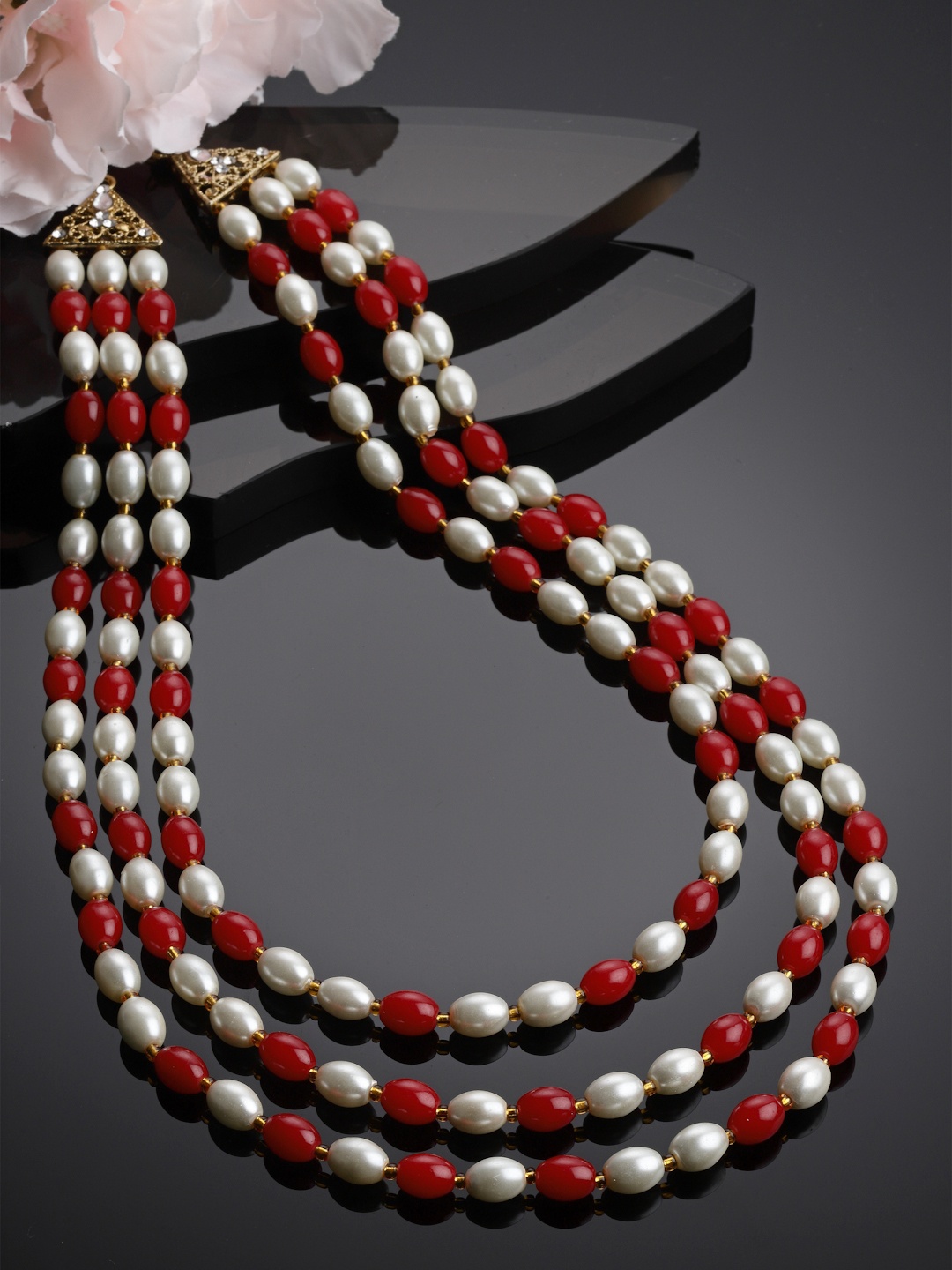 

Sanjog Men Red & White Brass Layered Pearl Necklace