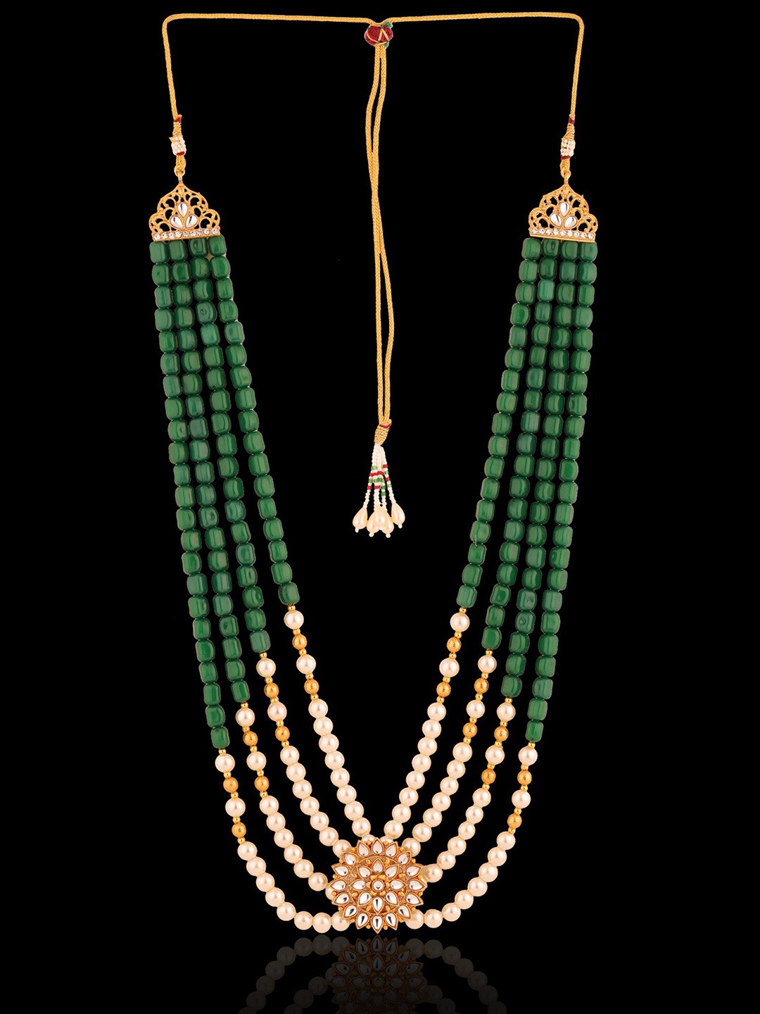 

Sanjog Men Green & White Brass Layered Pearl Necklace