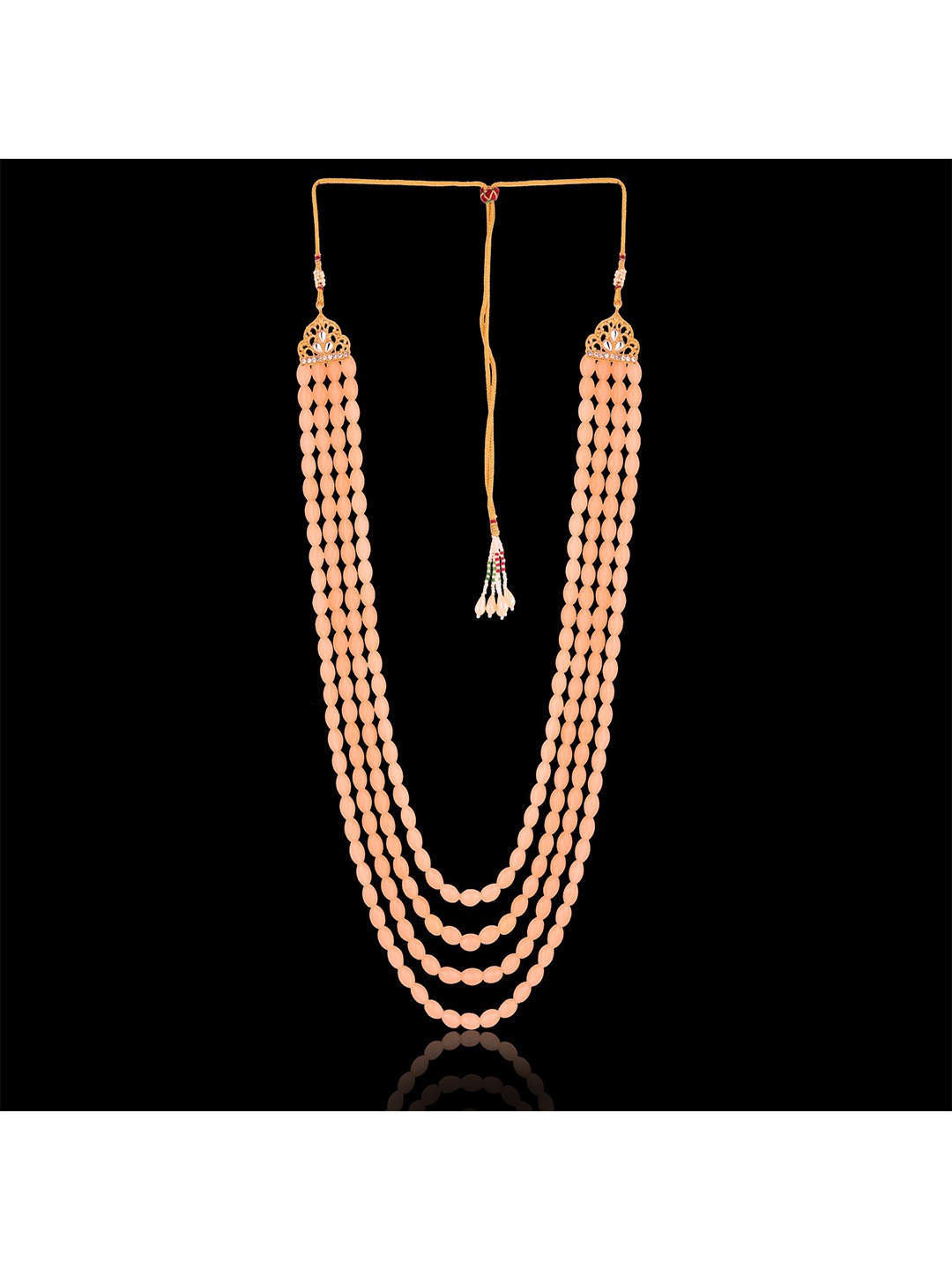 

Sanjog Men Layered Glass Pearl Dulha Moti Mala Haar Groom Necklace, Peach