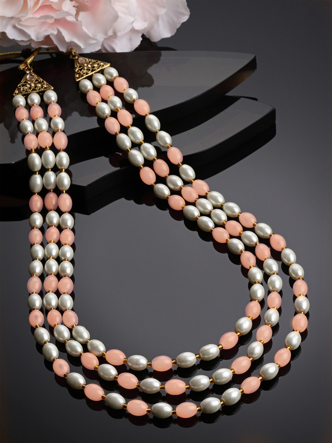 

Sanjog Men Pink & White Pearl Brass Layered Dulha Moti Mala Haar Groom Necklace