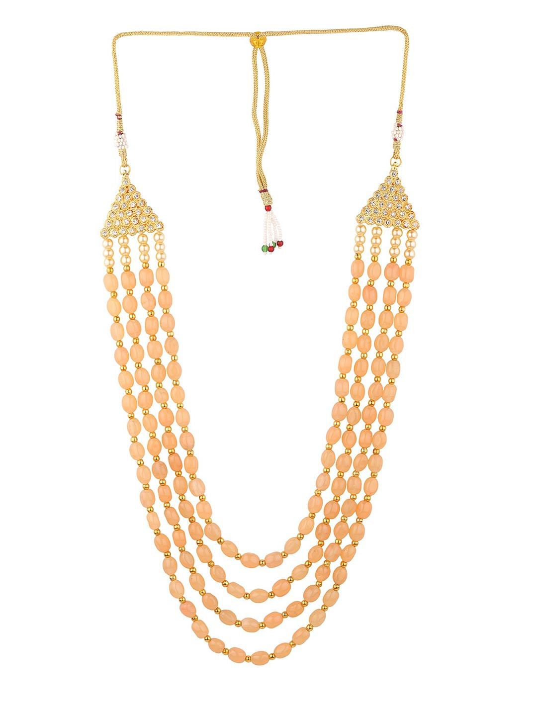 

Sanjog Men Dulha Moti Mala Haar Layered Groom Necklace, Peach