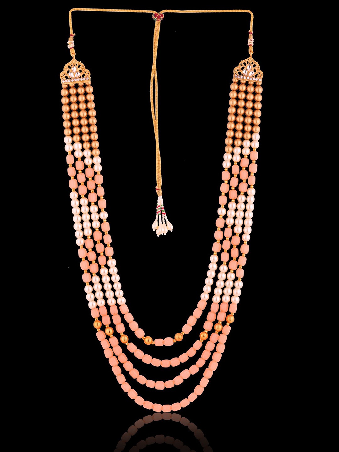 

Sanjog Men Peach-Coloured Brass Pearl Layered Groom Necklace