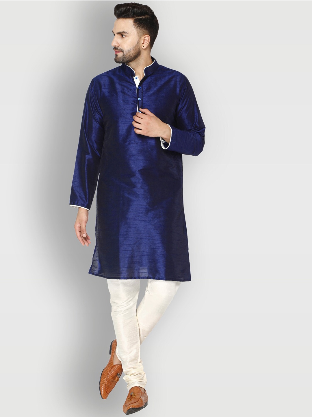 

Enciger Men Blue Dupion Silk Kurta with Churidar