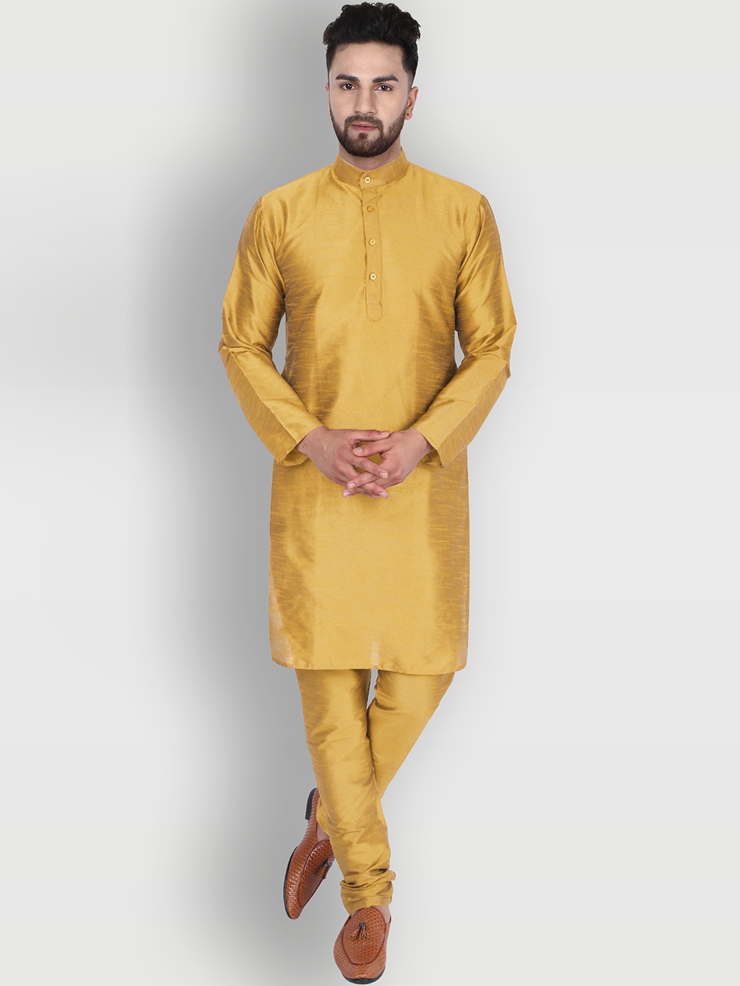 

Enciger Men Gold-Toned Dupion Silk Kurta with Churidar