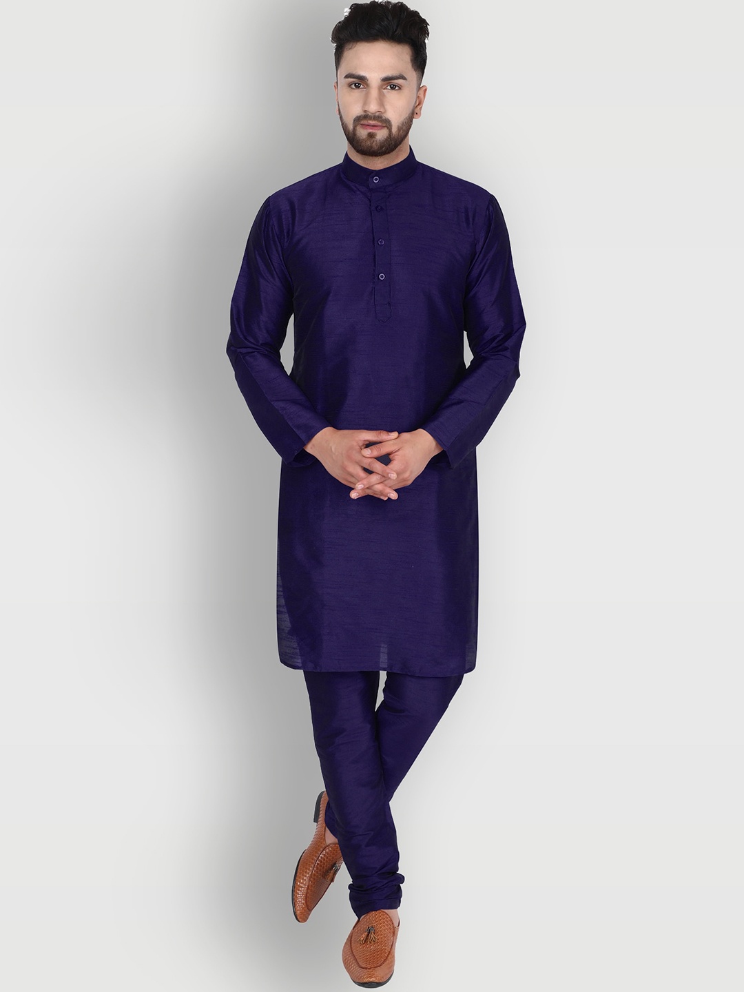 

Enciger Men Blue Dupion Silk Kurta with Churidar