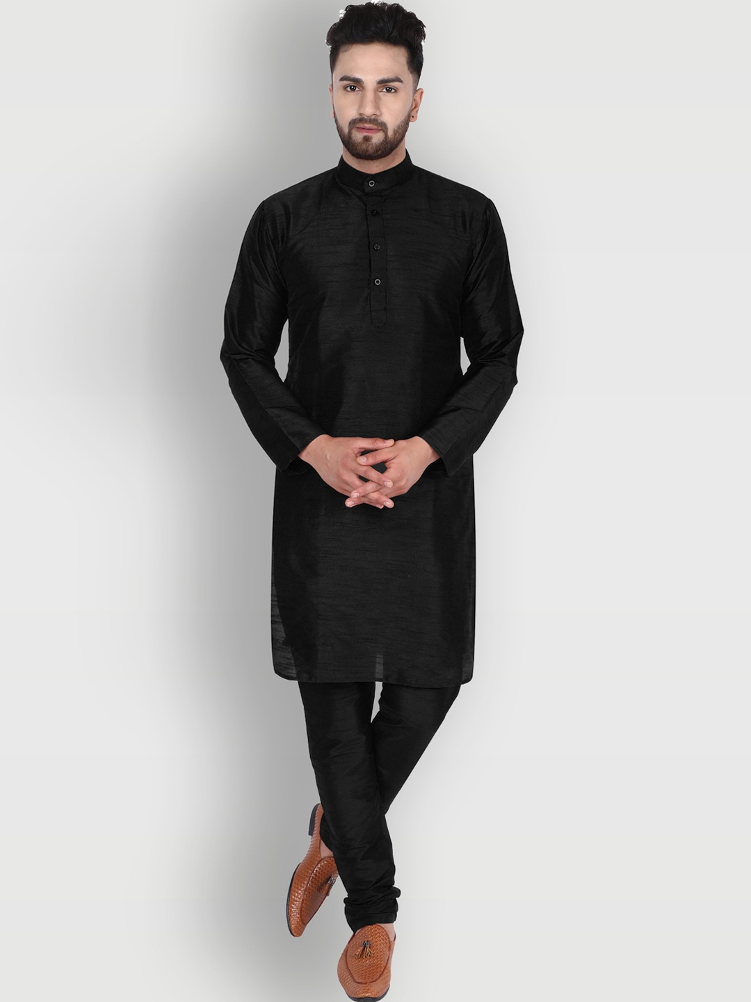 

Enciger Men Black Dupion Silk Kurta with Churidar