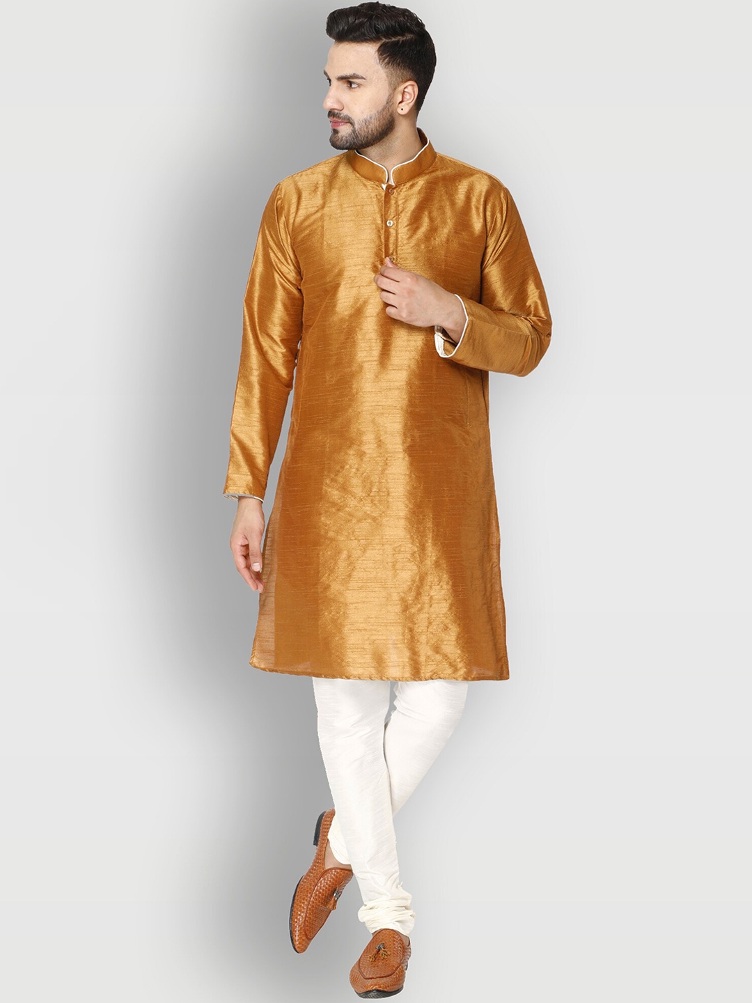 

Enciger Men Gold-Toned Dupion Silk Kurta with Churidar