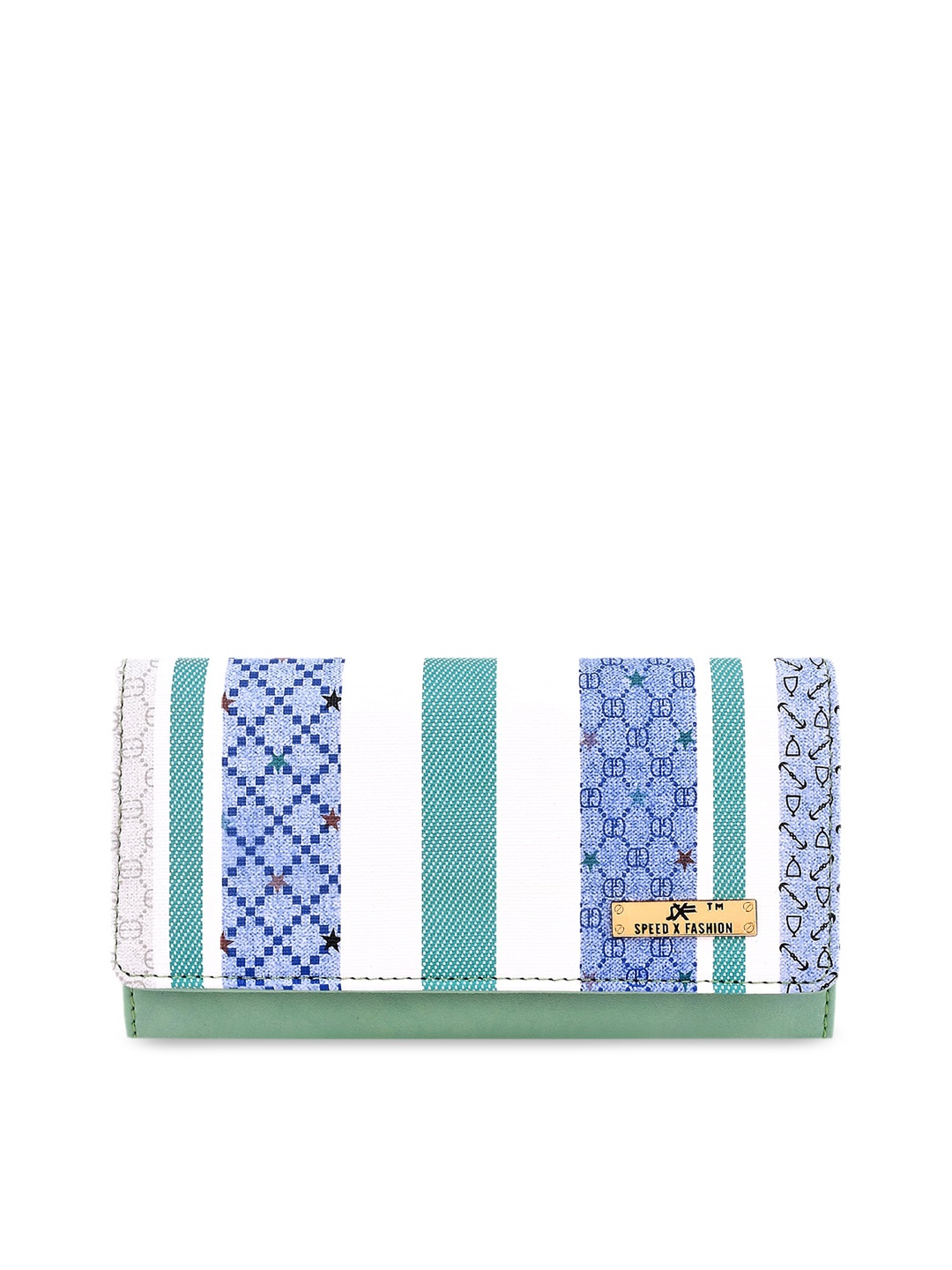 

SXF SPEED X FASHION Women Green & Blue Textured Envelope Clutch