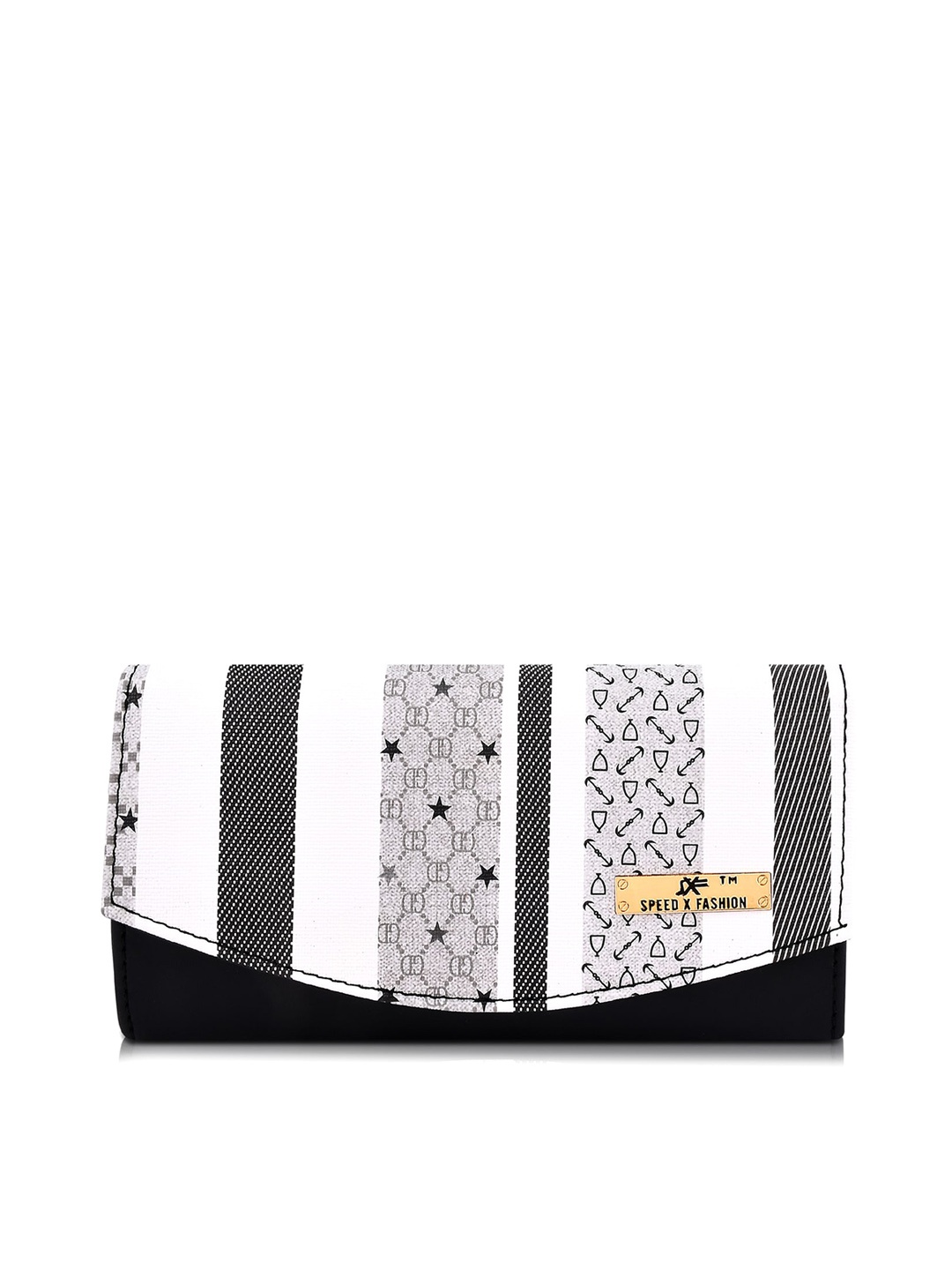 

SXF SPEED X FASHION Women Black & White Abstract Printed Leather Money Clip