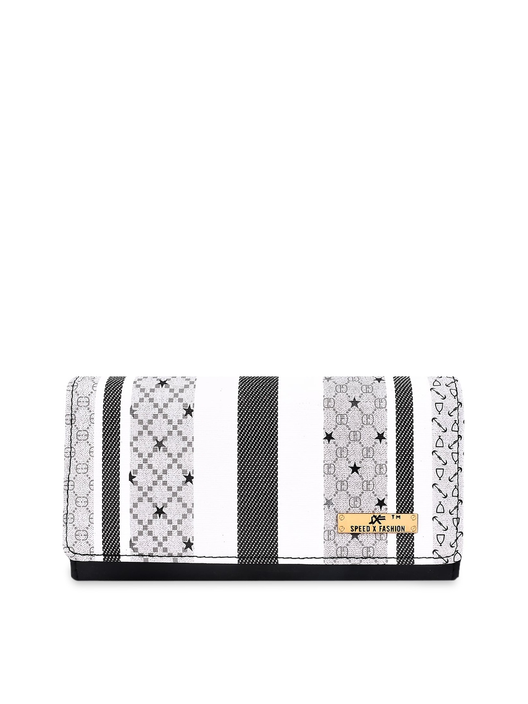 

SXF SPEED X FASHION Women Black & White Textured Envelope Clutch