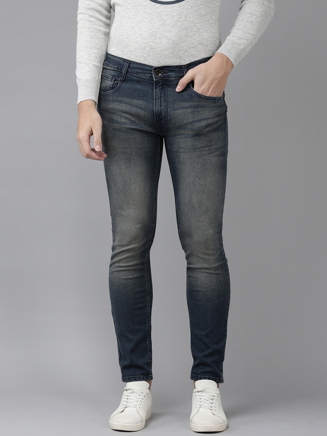 

Pepe Jeans Men Blue Tapered Vapour Slim Fit Low-Rise Heavy Fade Stretchable Jeans