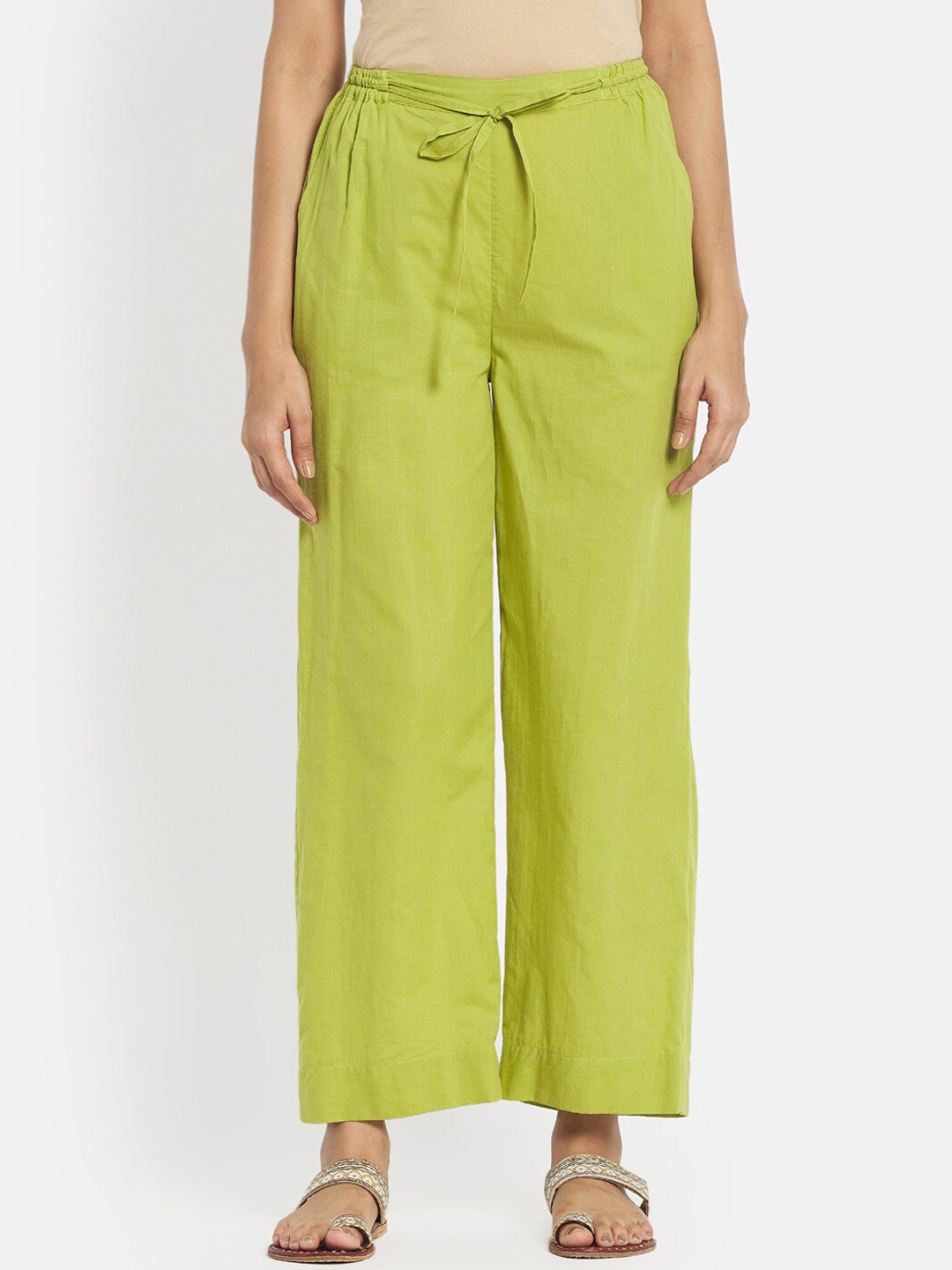 

Fabindia Women Green Solid Trouser