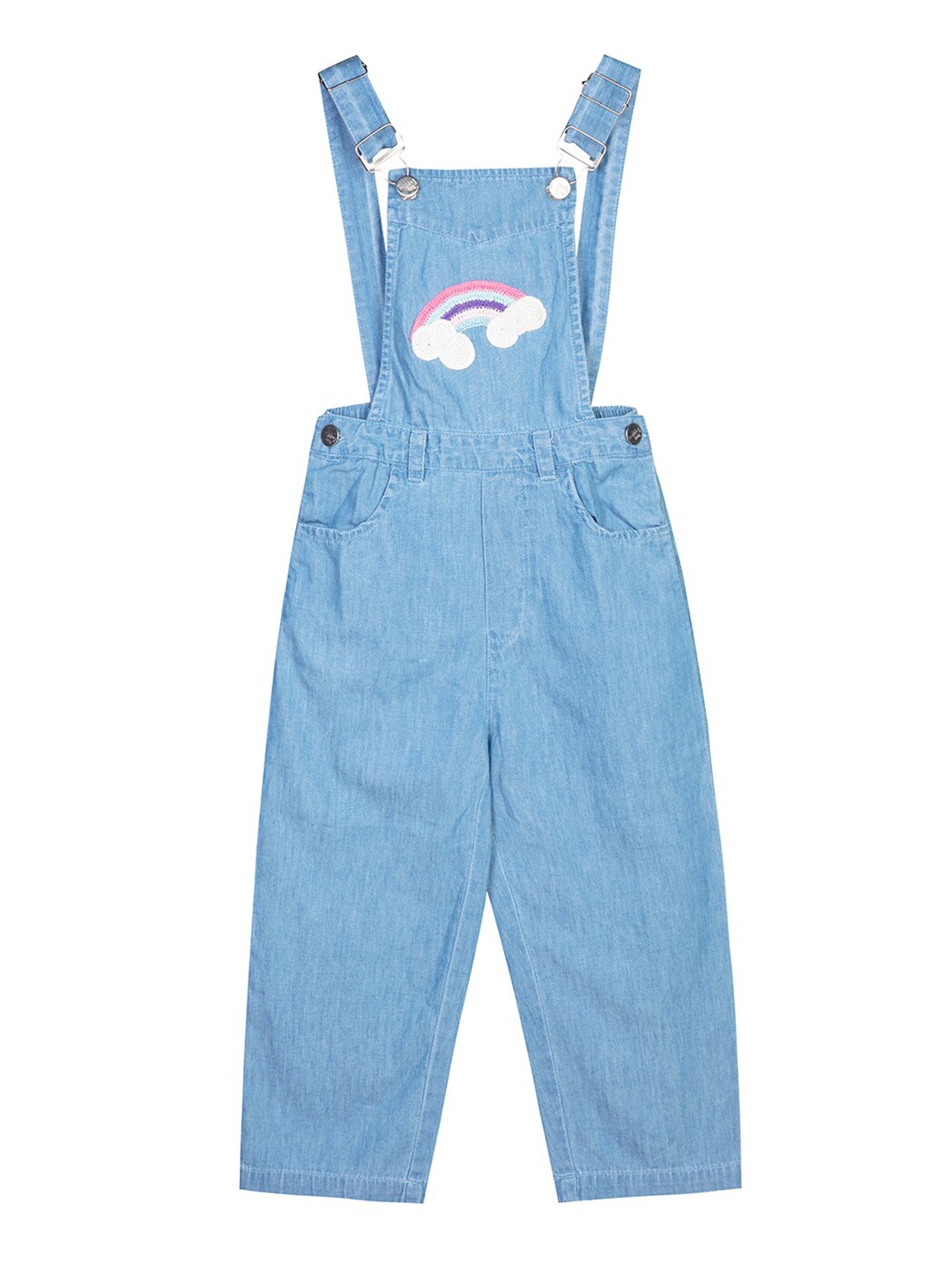 

Budding Bees Girls Blue & White Printed Basic Jumpsuit