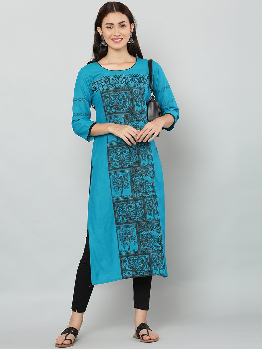 

EZIS FASHION Women Blue & Black Ethnic Motifs Block Print Kurta