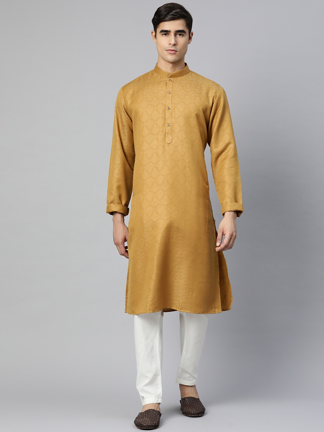 

MANQ Men Beige Ethnic Woven Design Kurta with Pyjamas