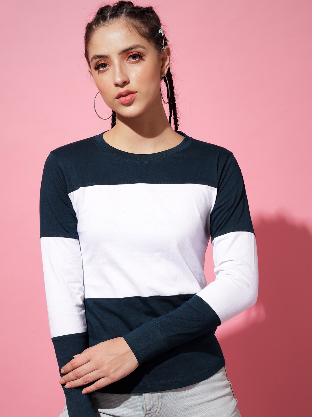 

The Dry State Women Black & White Colourblocked T-shirt