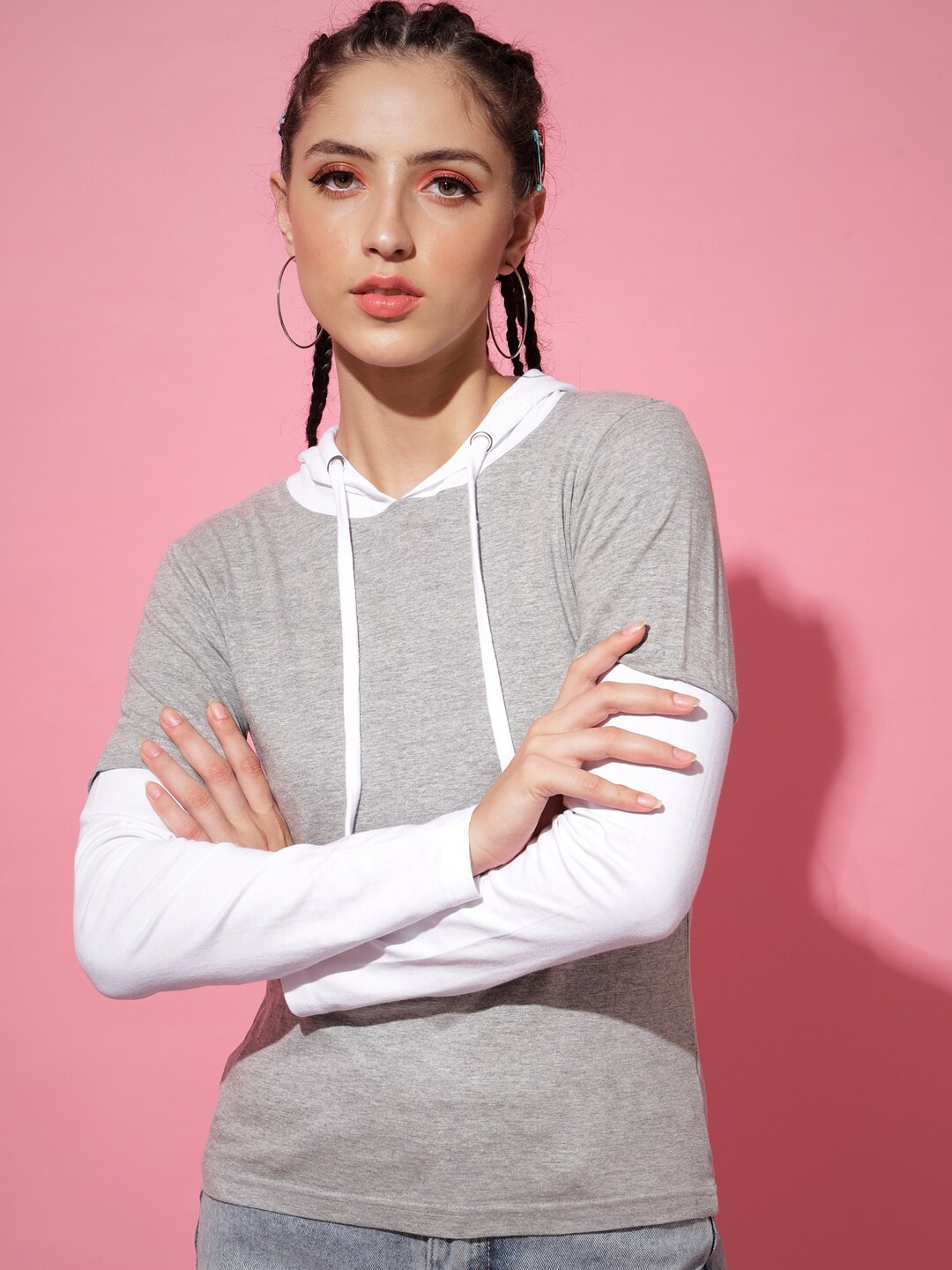 

The Dry State Women Grey Cotton Hooded T-shirt