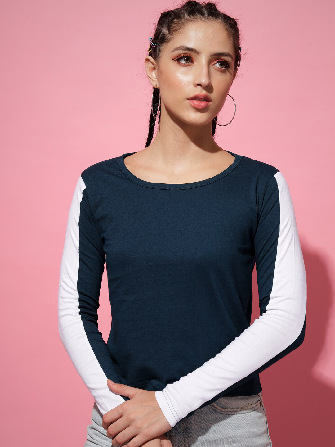 

The Dry State Women Navy Blue & White Regular Fit T-shirt